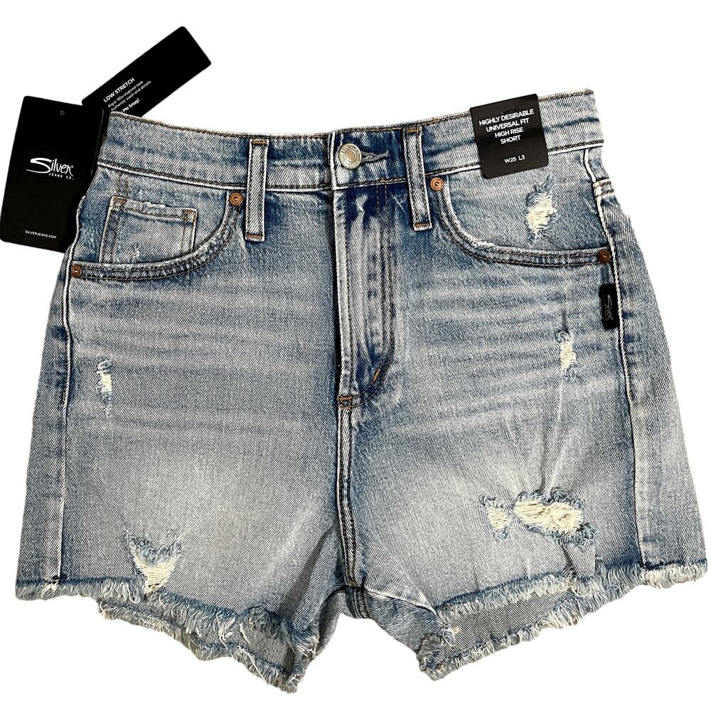 Silver Jeans Highly Desirable Unv Fit High Rise Denim Shorts Indigo 25 3" STAIN
